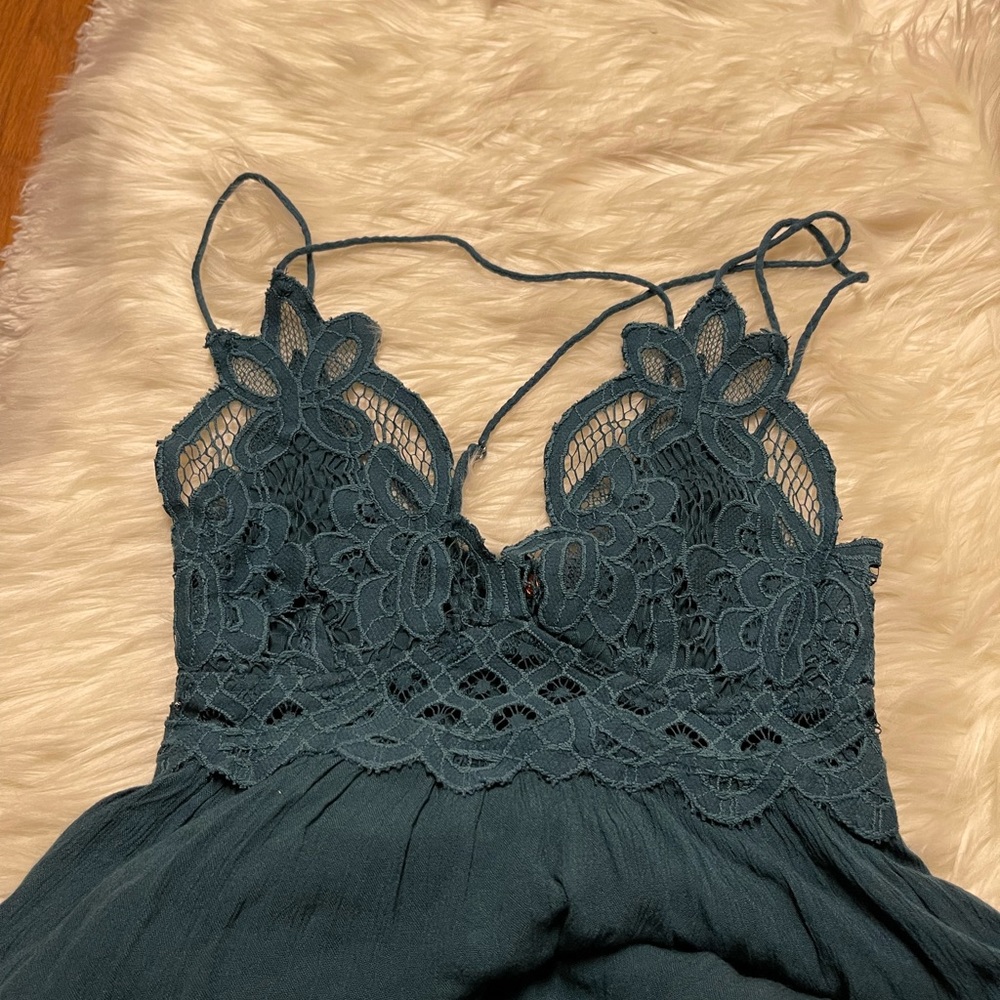 Free People Teal Fp One "Adella" Slip Crochet Casual Maxi Dress - Picture 10 of 16